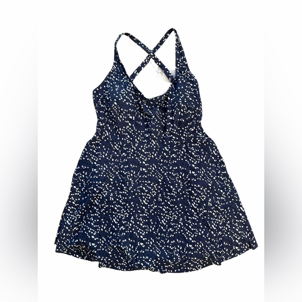 B2Prity Swimdress 2XL Navy White Speckled Skirted One Piece Swimsuit Plus Size